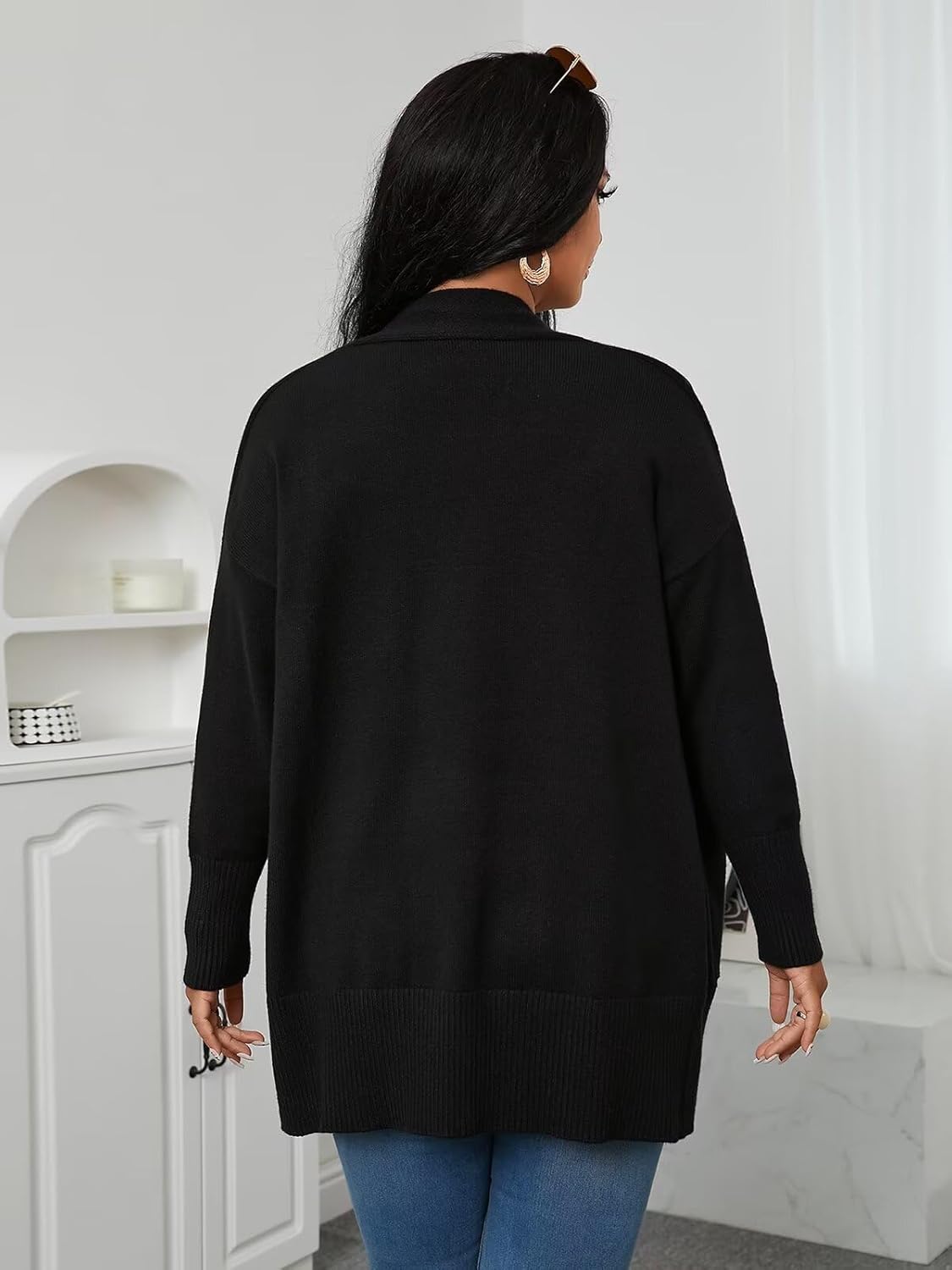 Womens Cardigan Sweaters Plus Size Open Front Long Sleeve Cardigan with Pockets for Women Lightweight Trendy 1X-5X - Image 4