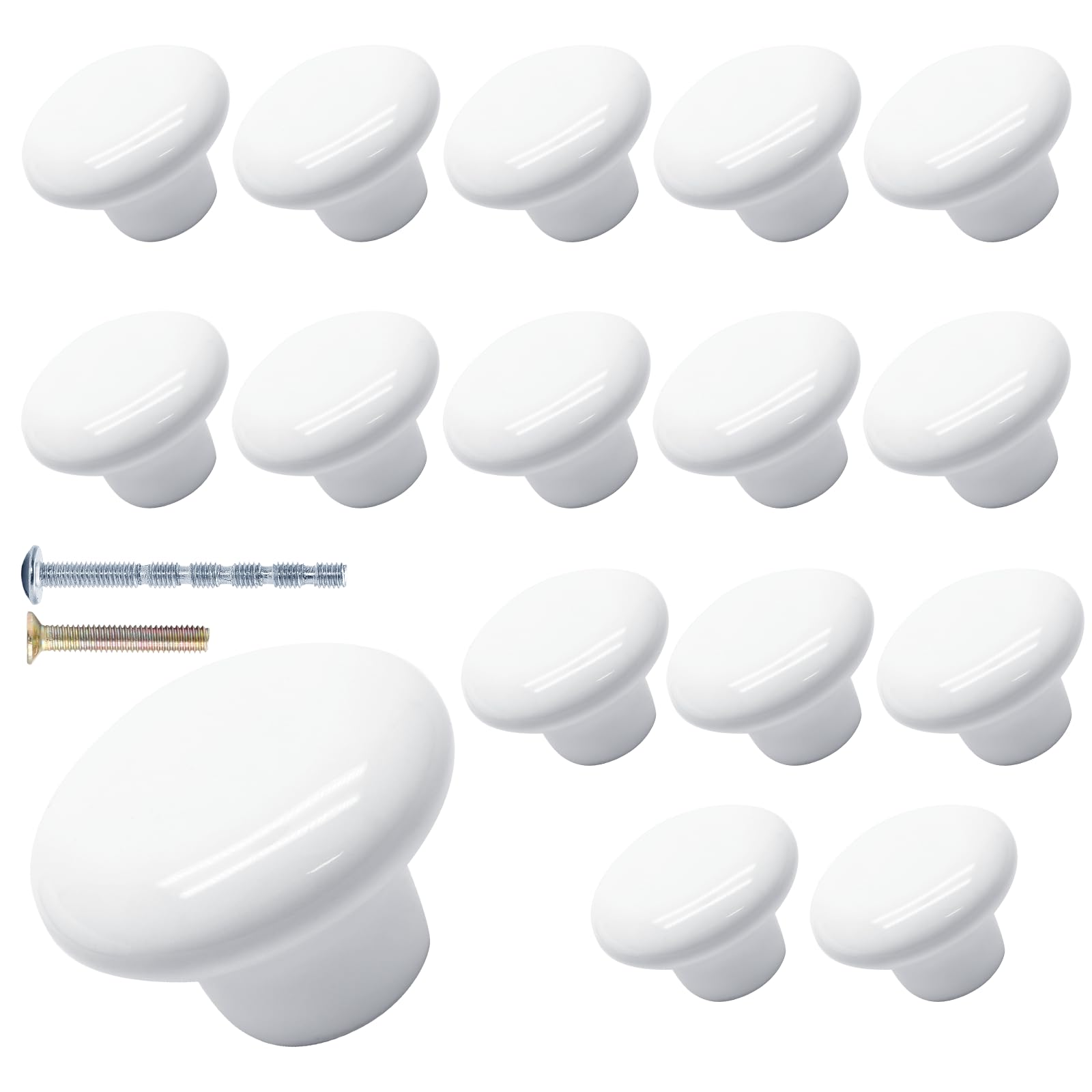 Suiwotin 16pcs White Ceramic Cabinet Knobs and Pulls - Round, Decorative Drawer Handles for Closet, Cupboard, Furniture Doors (Large)