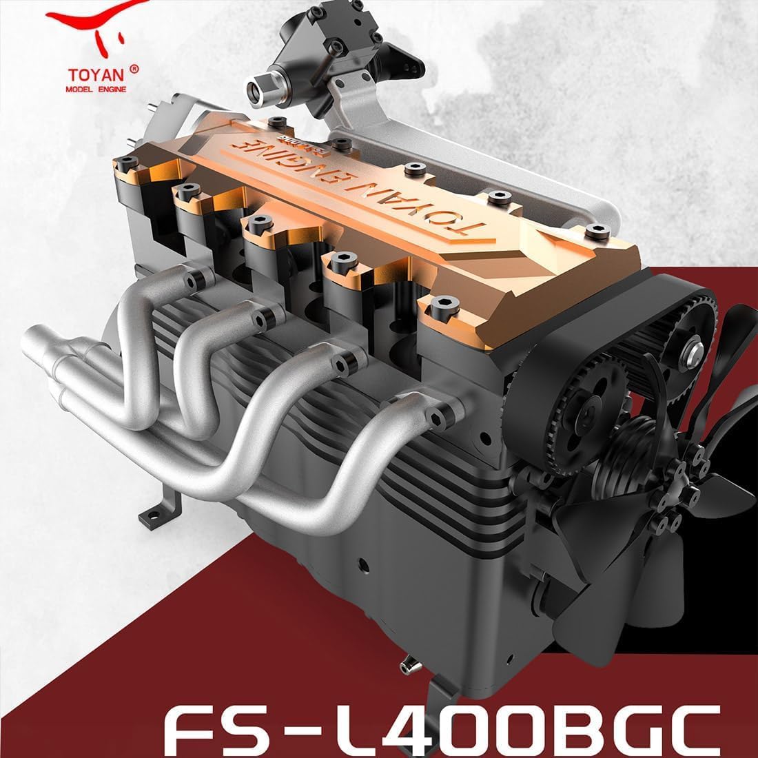 TOYAN FS-L400BGC L4 Inline 4-Cylinder Running Engine Kit – 4-Stroke, Integrated Crankshaft, Sports Gold Design. Physics Science Set for Teens & Adults (Kit Version)