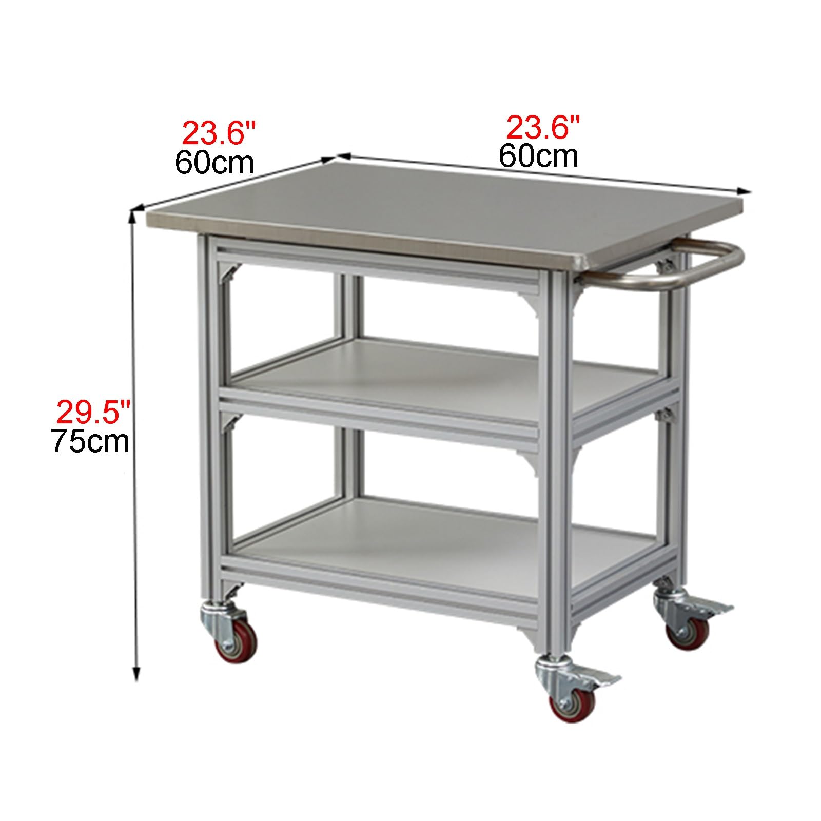Banco de Trabajo Móvil con Ruedas Y Superficie de Acero Inoxidable Carro de para Taller con Estructura de Aluminio Mesa de Embalaje para Almacén con Asa