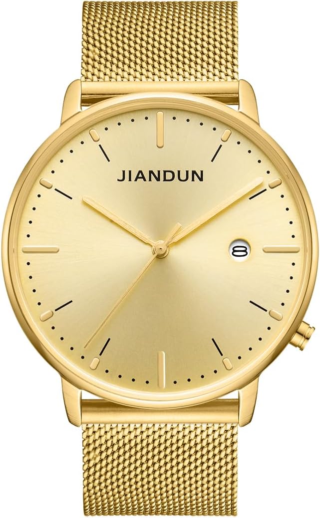 JIANDUN Mens Ultra-Thin Minimalist Wrist Watches for Men Dress Stainless Steel Mesh Band Waterproof