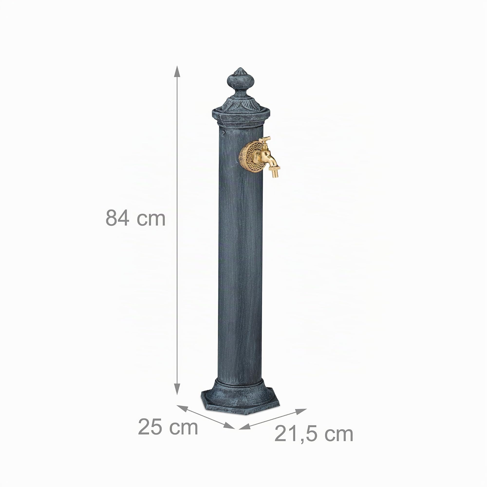 Relaxdays Fontana da Giardino in Stile Antico, Fontanella a Colonna con Rubinetto Acqua, HLP: 84x21,5x25 cm, Grigio