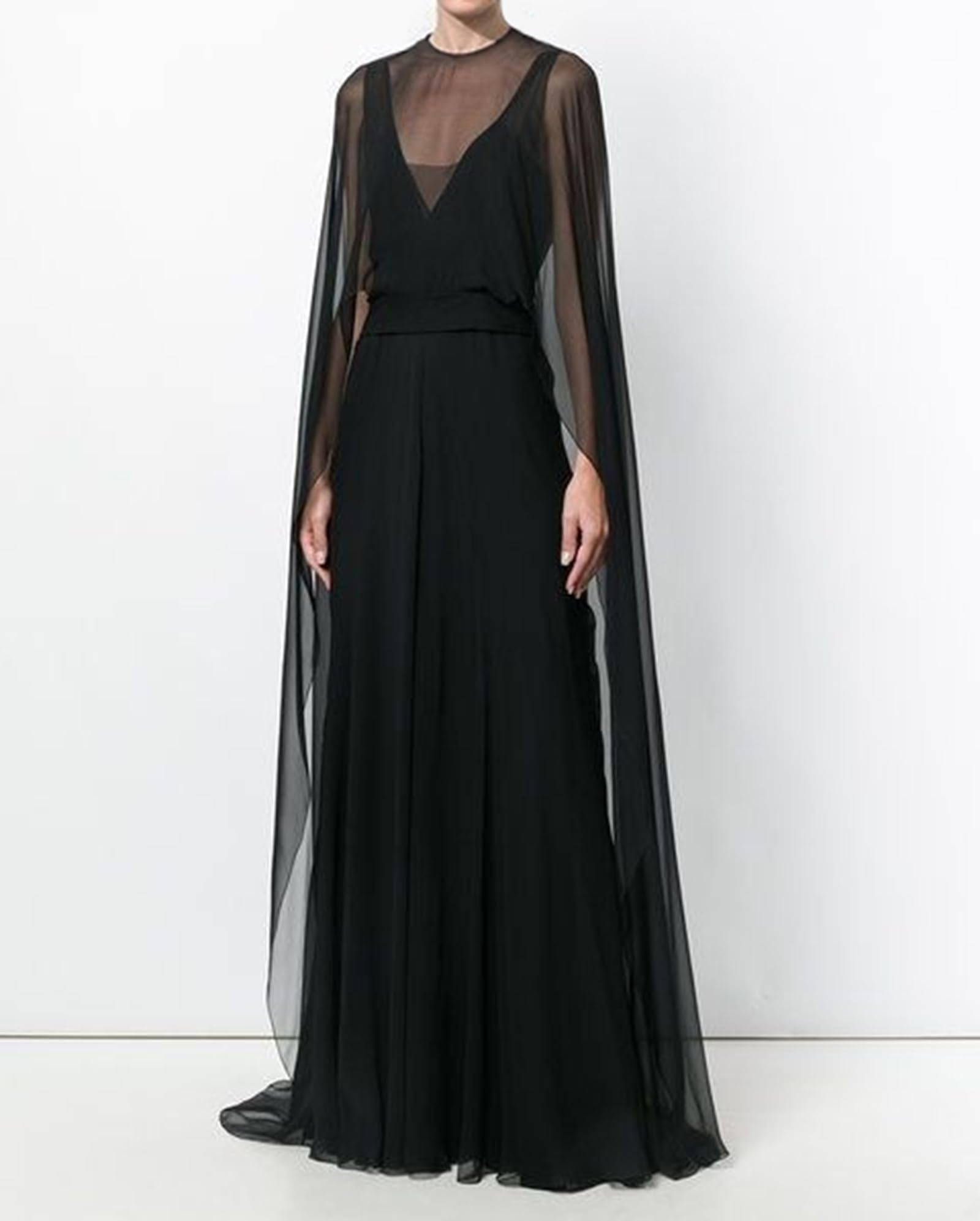 Langer Damen-Umhang aus Chiffon, hoher niedriger Umhang, durchsichtiges Netz-Poncho-Top, fließende Capelets