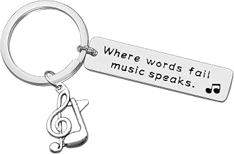 Dabihu Music Keychain Gift Where Words Fail Music Speaks Keyring Music Lover Gift Music Note Keychain Gift for Music Teacher Student Musicians Jewelry Inspirational Gift Music Key Ring
