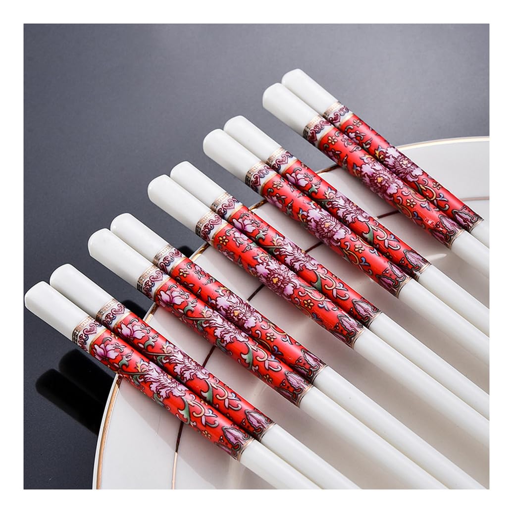 Copchette en Porcelaine Cadeau de Fleur, Baguettes Chinoises en os de la Chine, Baguettes Premium réutilisables, Lave-Vaisselle à Haute résistance à la température Red