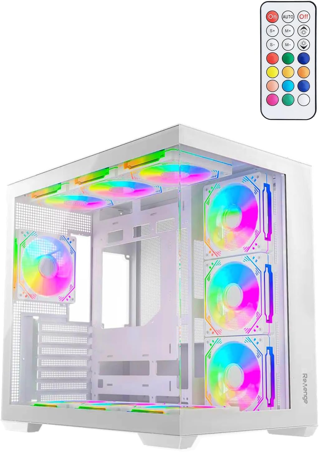 Beyaz Kumandalı Supernova Hexagon 7 RGB Fanlı ATX Temperli Cam Panel Akvaryum Gaming Bilgisayar Kasası