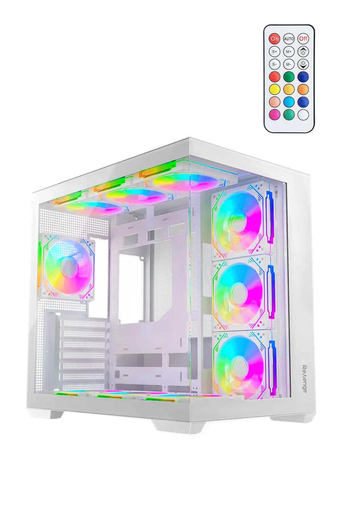 Beyaz Kumandalı Supernova Hexagon 7 RGB Fanlı ATX Temperli Cam