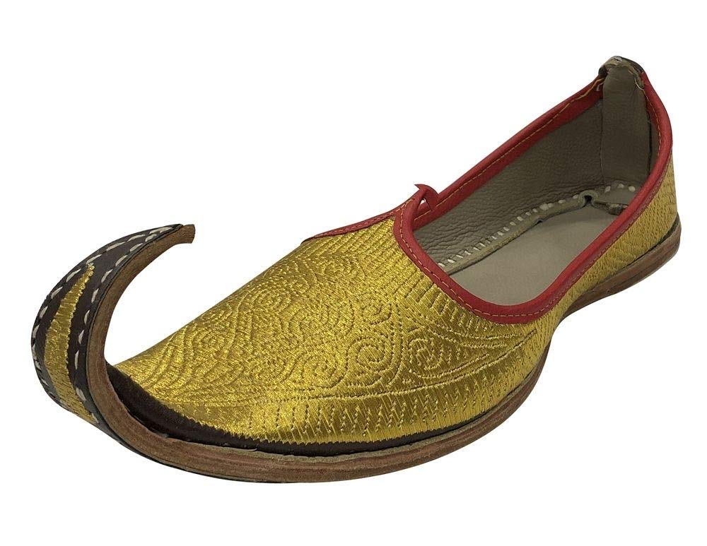 Handmade Aladdin Mens Indian Shoes Gold Khussa Leather Punjabi Jutti Shoes