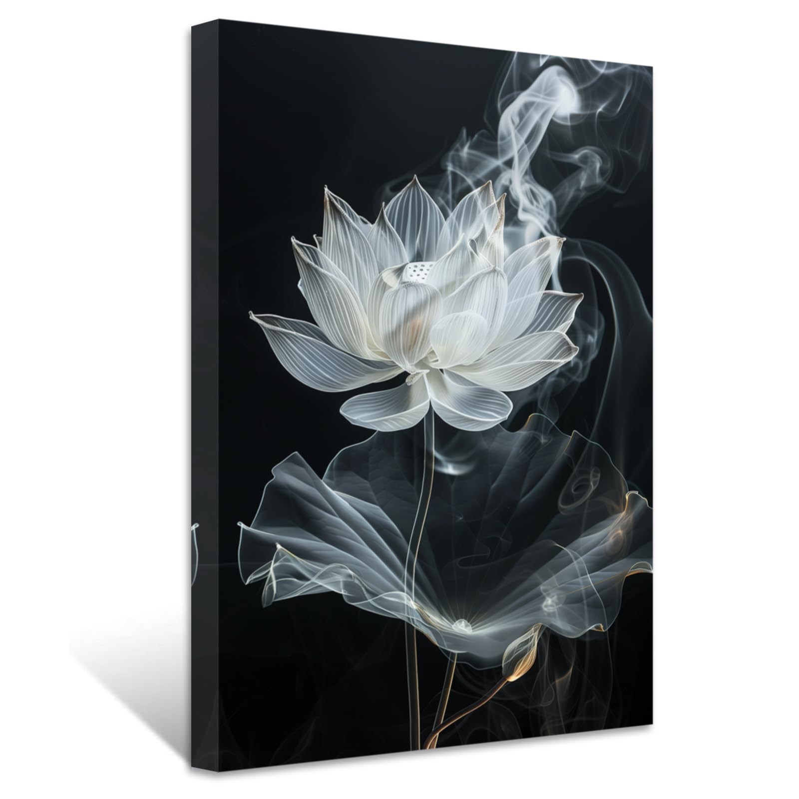 ZXHYWYM Flower Wall Art Abstract White Floral Picture for Wall Blooming Flower Canvas Prints Black and White Artwork Modern Home Bathroom Wall Decor (Black, (40.00 x 60.00 cms))