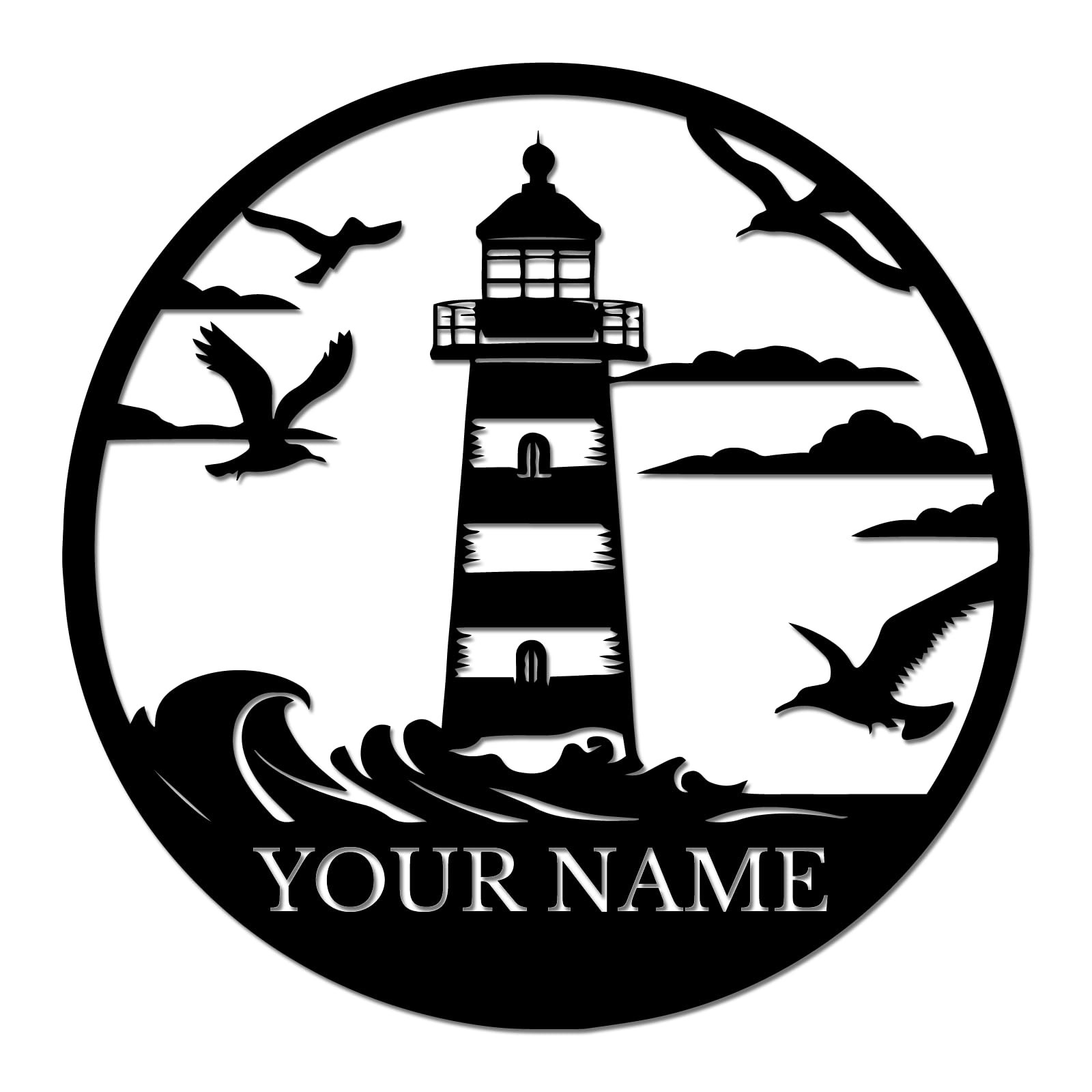 Personalized Lighthouse Metal Sign, Custom Coastal Name Wall Art, Beach House Decor, Nautical Outdoor Plaque, Seaside Gift for Home or Cottage (Style-2)
