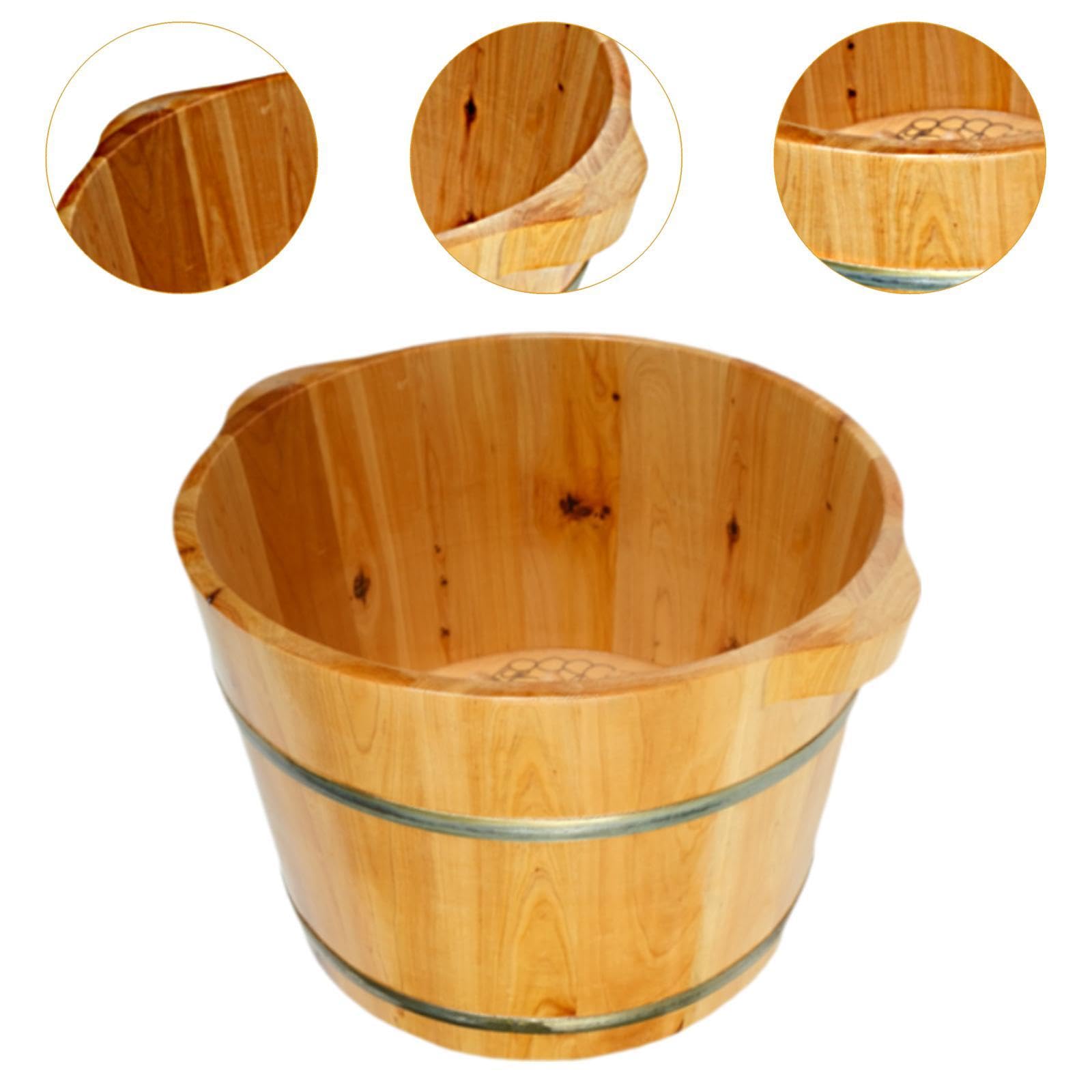 Generic Fußbad Holz Fußbadfass Fußbadewanne Fußbadetonne mit Doppeltem Griff Und Punktiertem Innenboden für Effektive Fußregeneration für Senioren Erwachsene, M