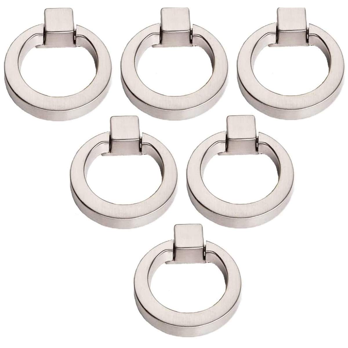 6pcs Modern-Style Cupboard Pulls Zinc-Alloy Casting Drawer Knobs and Handles, Chrome-Finish Ring Pull by Creatwls (Brushed)