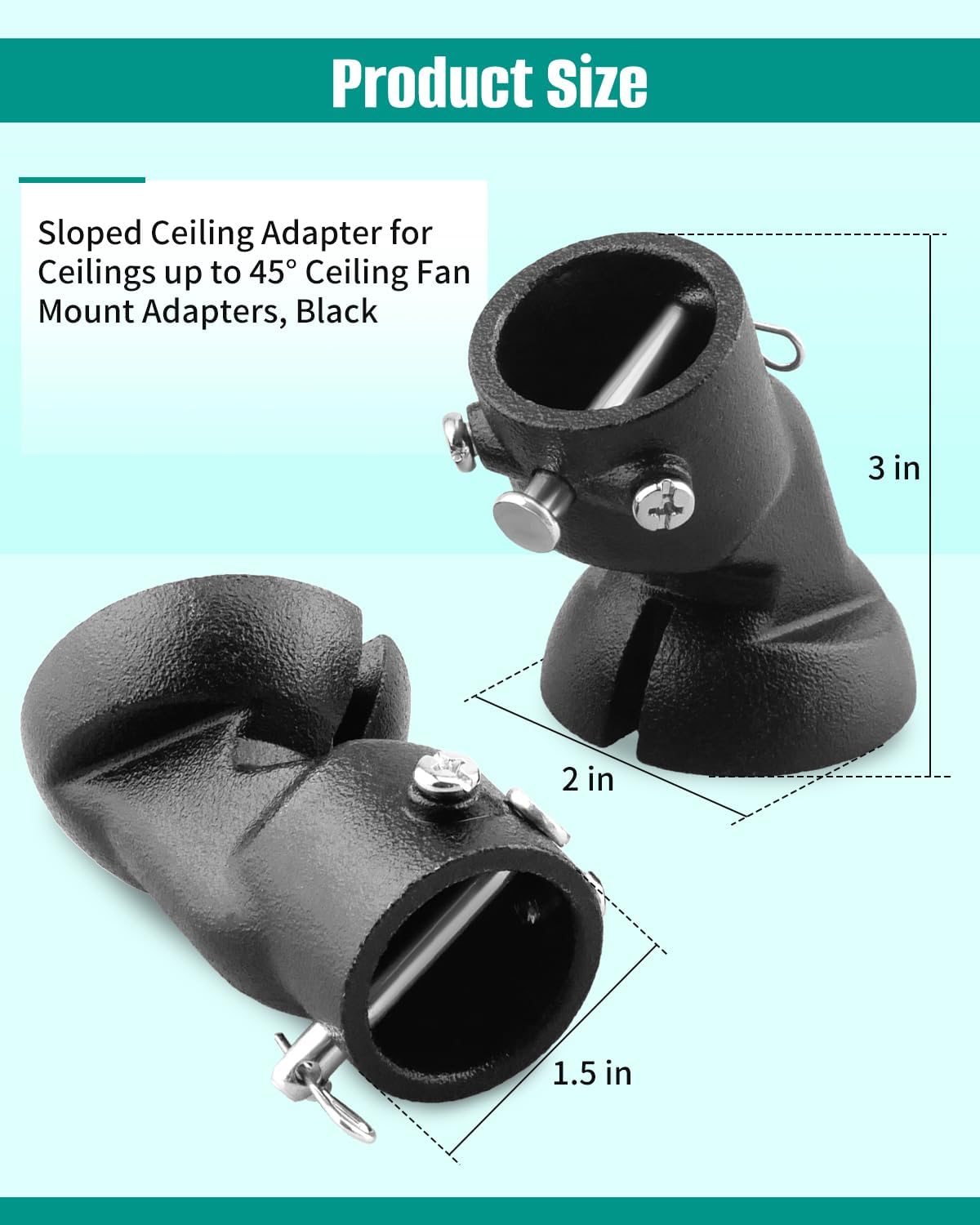 Sloped Ceiling Fan Adapter Black Ceiling Fan Mount Adapter Fit for Flat Vaulted Sloped Ceilings Up to 45°, for 1 Inch Down Rod 1.7 Inch Inner Diameter Mounting Brackets
