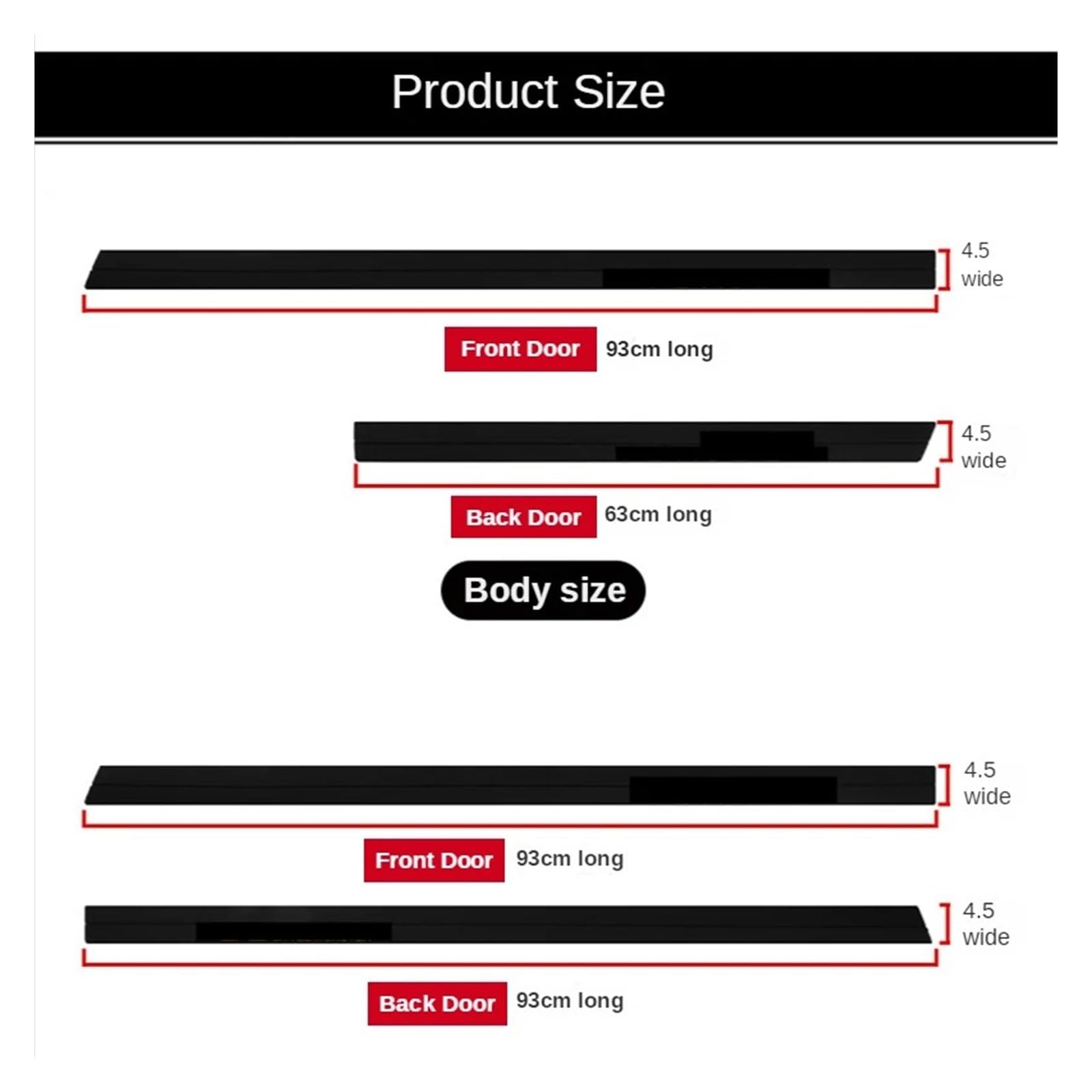 Antiscivolo 4 Pezzi Protezione Universale Per Portiera Decalcomanie Per La Dei Bordi Gonna Laterale Antigraffio Completamente Nero Paracolpi Universali(2PCS 93CM- 2PCS 63CM)