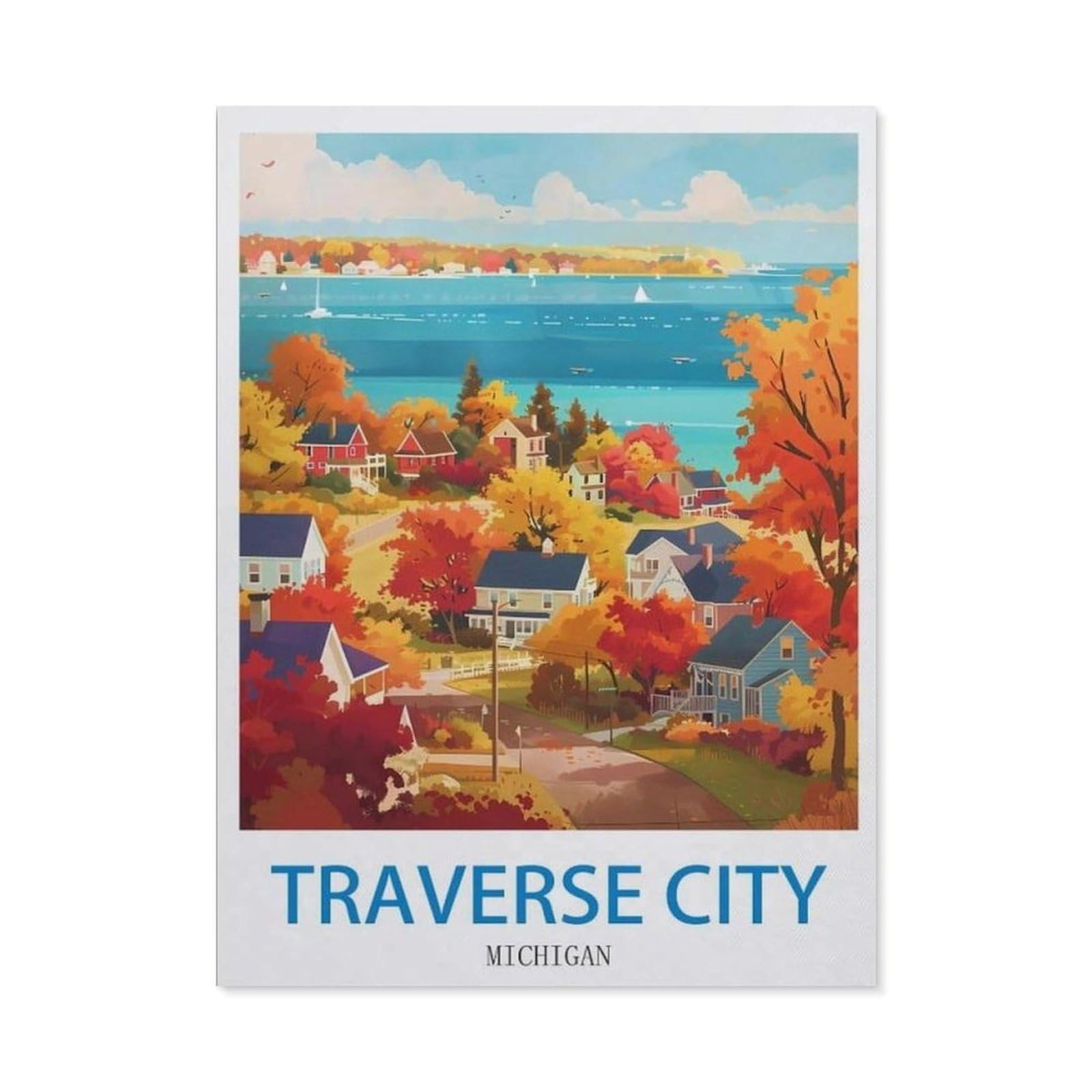 Beayodkp （50 X 60 Cm/19.68 X 23.62 Inches） Full Diamond 5D Diy Diamond Painting，Traverse City Michigan，3D Diamond Embroidery Cross Stitch Mosaic Needle Works-Ci42
