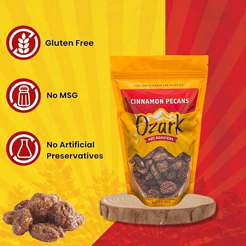 Miniatura 10 de OZARK NUT ROASTERS Nueces pecanas recubiertas de canela, aperitivos con sabor a especias de canela, nueces confitadas gourmet de clase mundial,