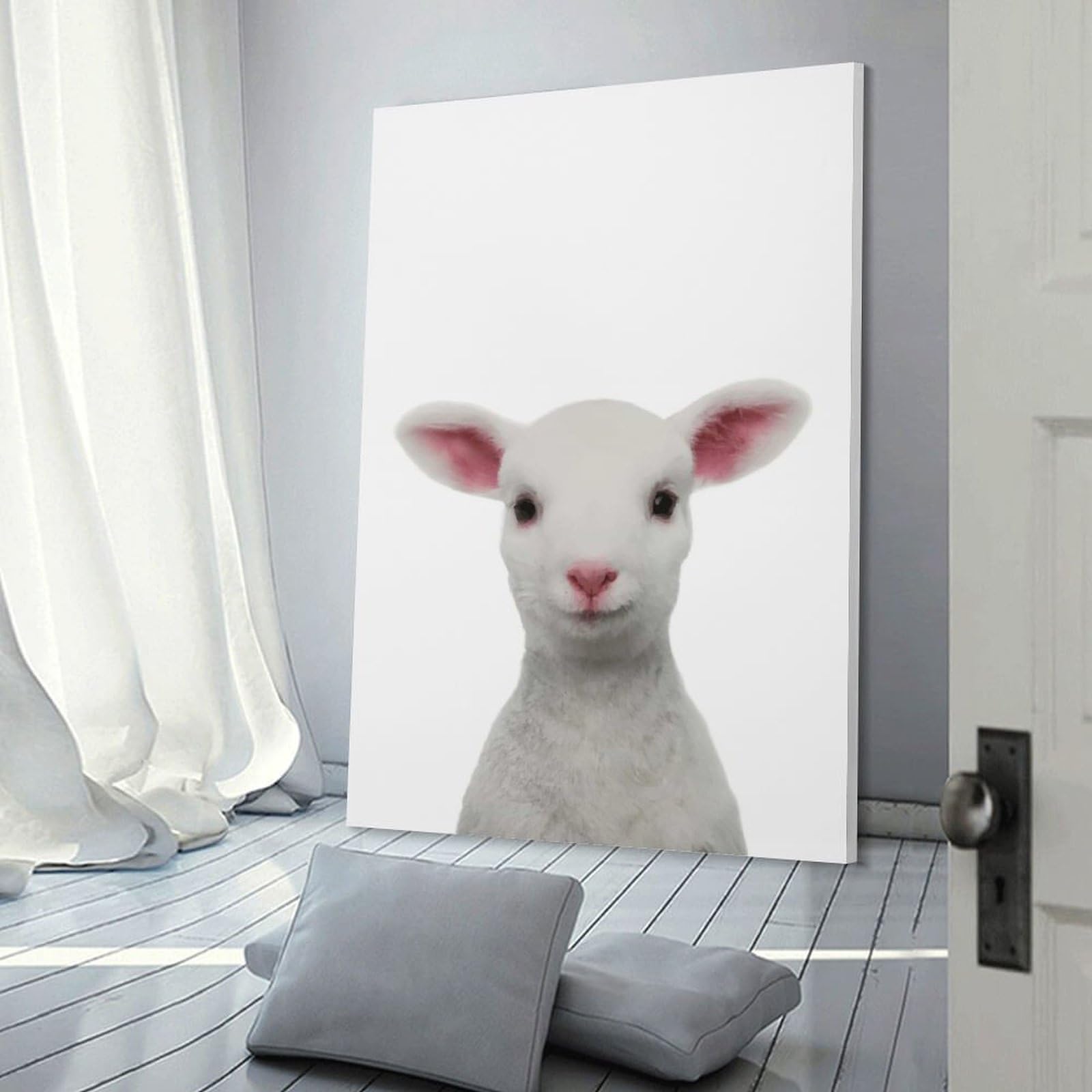 Junmoney Lamb Baby Animal Wall Art Print, 24x36inch(60x90cm), for Bedroom Decor, Cosy Corners Or Studios, Decorative Wall Art for Cosy Rooms