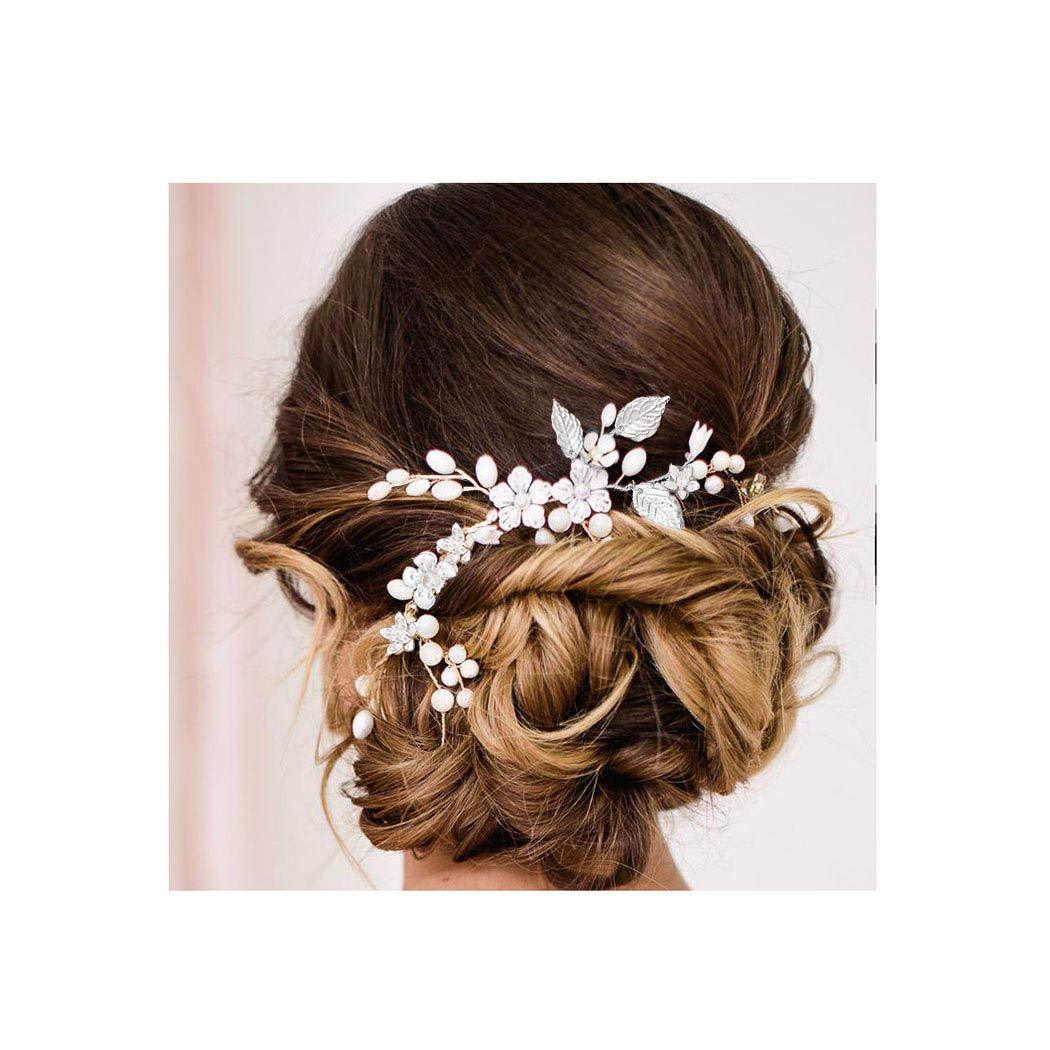 NICENEEDED Braut Haarrebe Aus Silber – Mit Perlen & Blumen, Haaraccessoire Für Hochzeit & Party