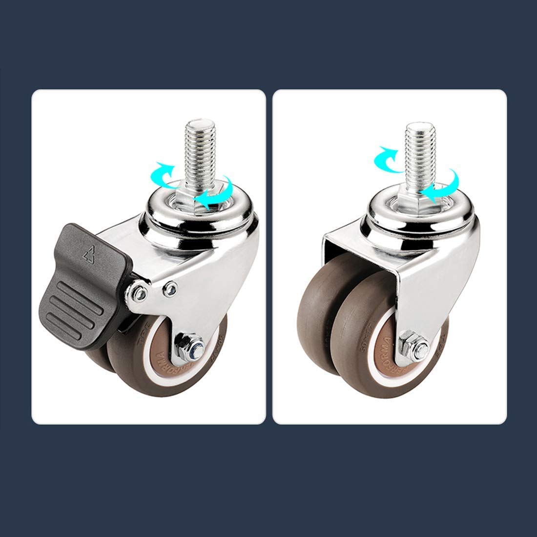 roulettes pivotantes à Tige filetée M12x25mm, roulettes industrielles, Roue pivotante en Caoutchouc Robuste, Double Roulette, roulettes de Rechange pour Meubles, Lot de 4 (universelles 50 mm