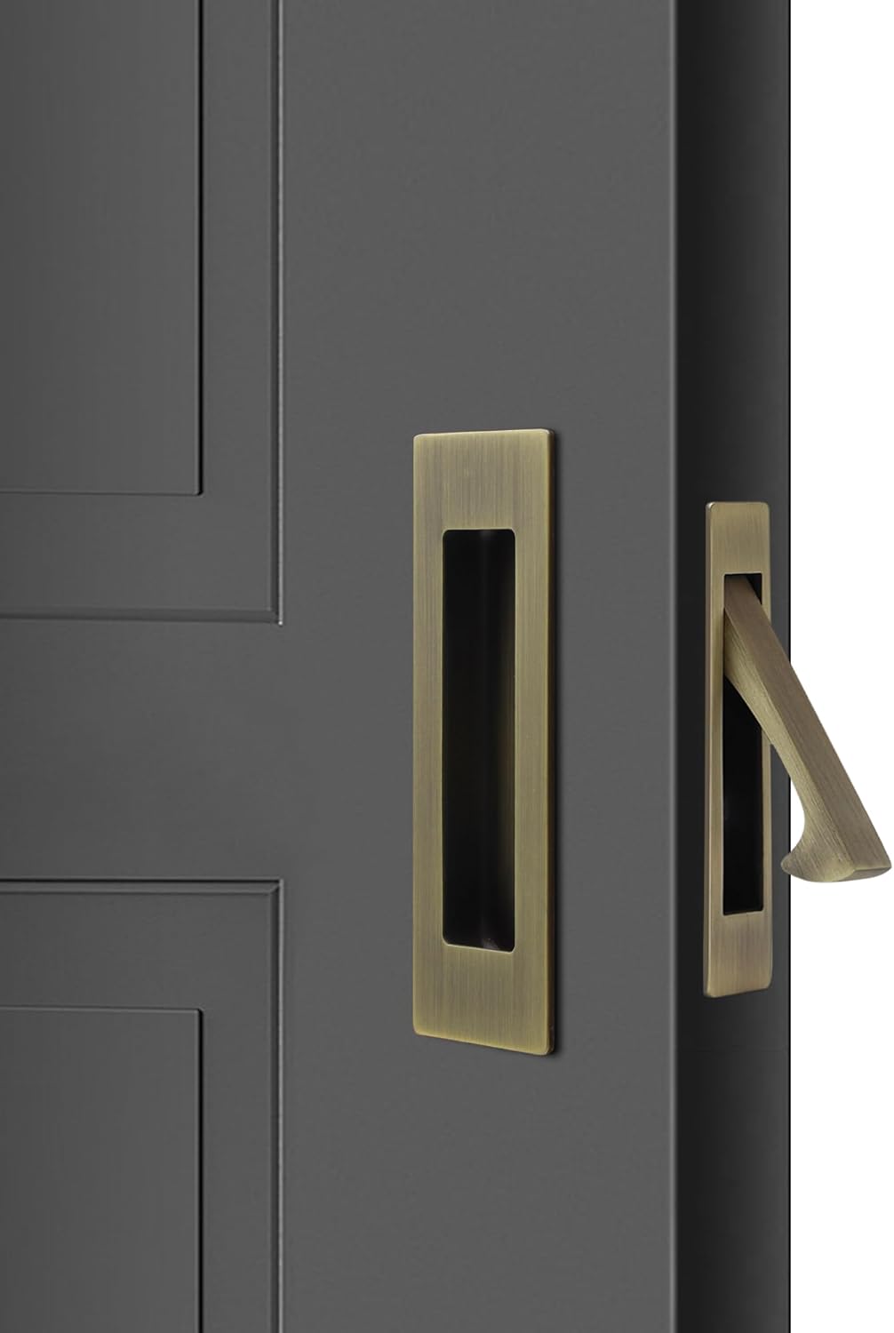 Dontay Sliding Pocket Door Handles, 304 Stainless Steel Non Locking Pocket Door Hardware, Recessed Flush Finger Pulls, Heavy Duty Edge Pull (4 Set, Antique Brass, 4.72 Inch)