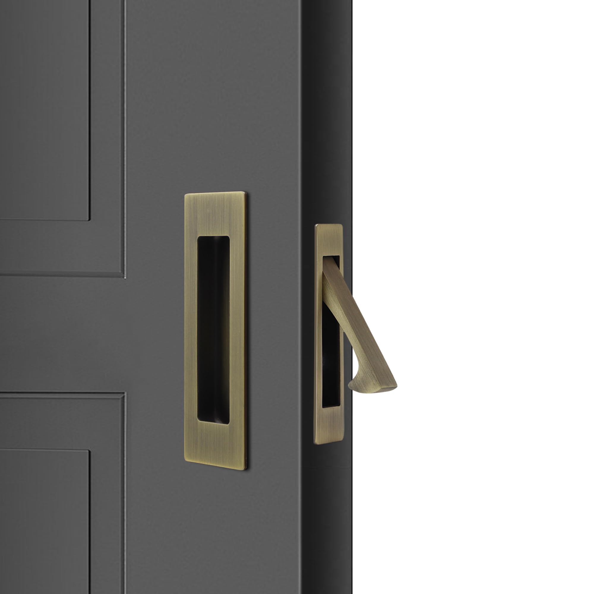 Dontay Sliding Pocket Door Handles, 304 Stainless Steel Non Locking Pocket Door Hardware, Recessed Flush Finger Pulls, Heavy Duty Edge Pull (2 Set, Antique Brass, 4.72 Inch)