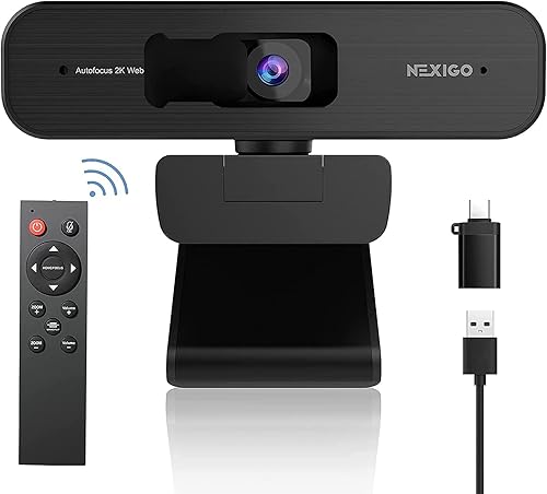 NexiGo Cámara web con zoom N940P 2K con controles remotos y software, sensor Sony Starvis | 1080P @60FPS | Zoom 3X | Micrófono estéreo dual, para