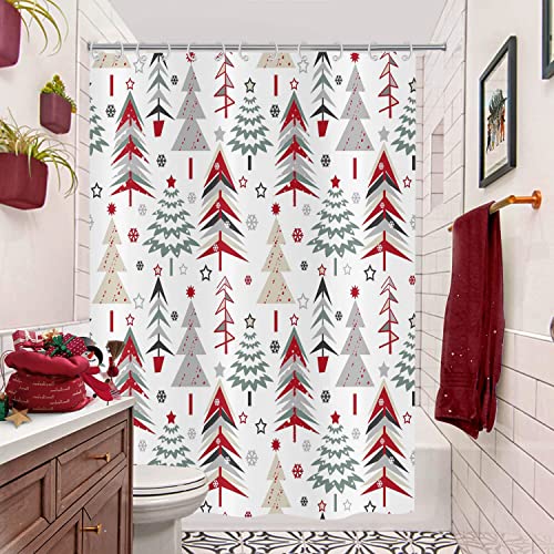 GCIREC Merry Christmas Shower Curtain, Christmas Tree Red Stars Snow Snowflake New Year Winter Bathroom Curtain Waterproof Fabric Washable 12 Hooks by GCIREC - Used condition - Image 3