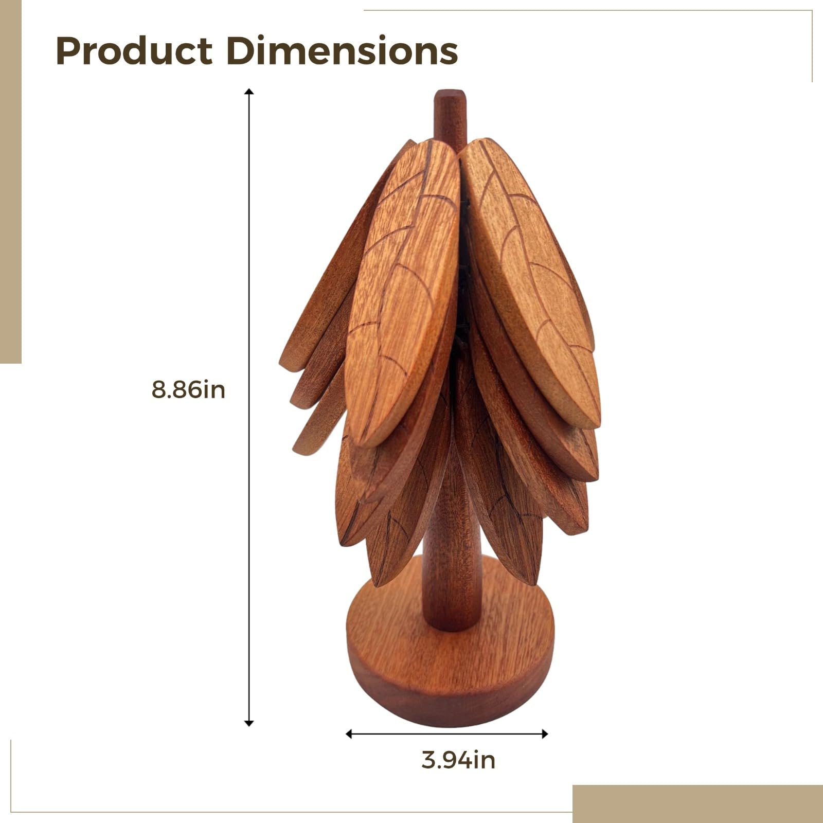Lot de 4 Dessous de Plat en Bois, modèle Arbre Pliable pour Plats Chauds, Bols, poêles et théières, Dessous de Verre en Forme d'arbre, Peu encombrants pour Cuisine, Salle à Manger et déco