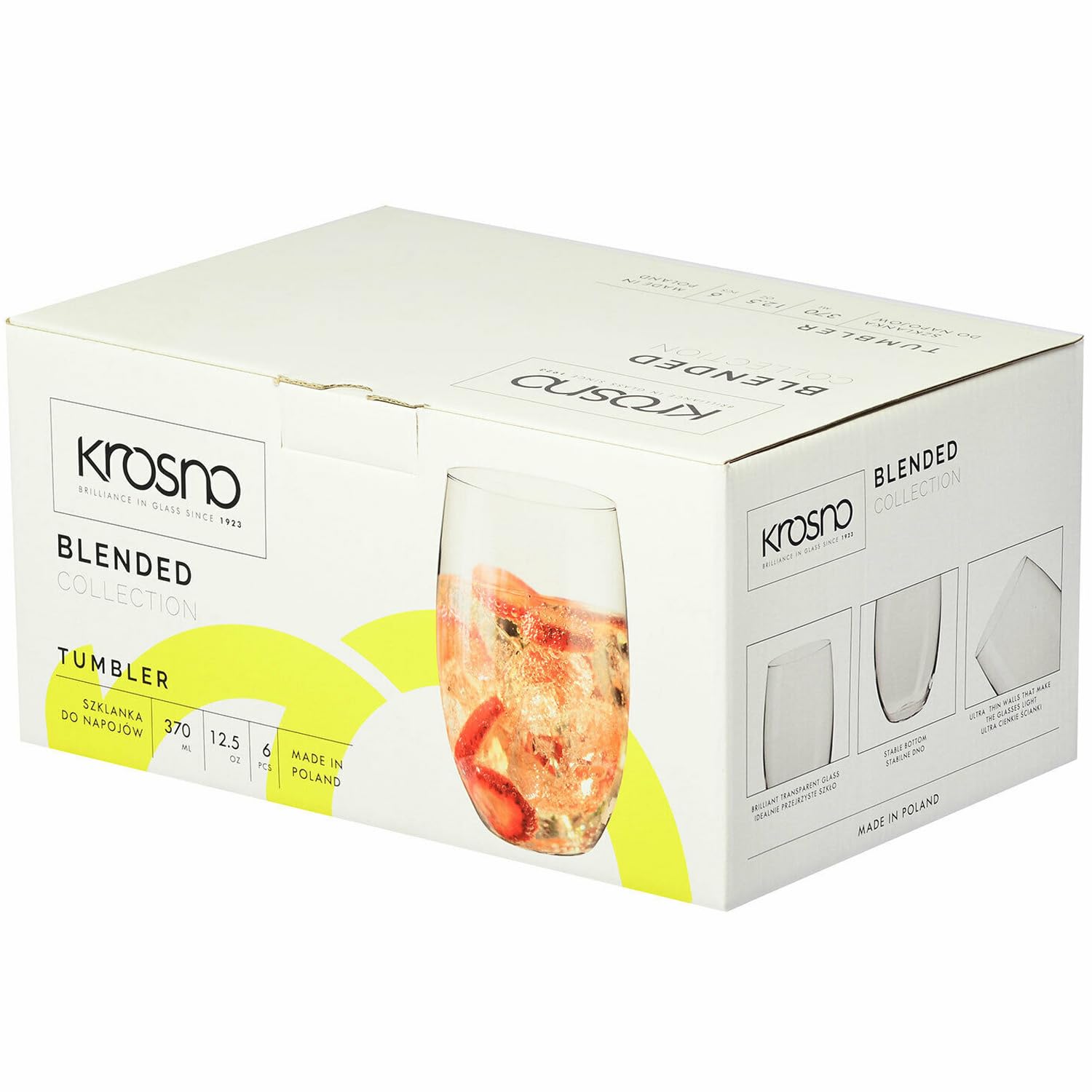 Krosno – Bicchieri da Acqua, Succhi e Cocktail 370 ml – Set da 6 Pezzi – Cristallo Senza Piombo – Collezione Blended – Pareti Sottili, Design Moderno – Ideali per l’Uso Quotidiano