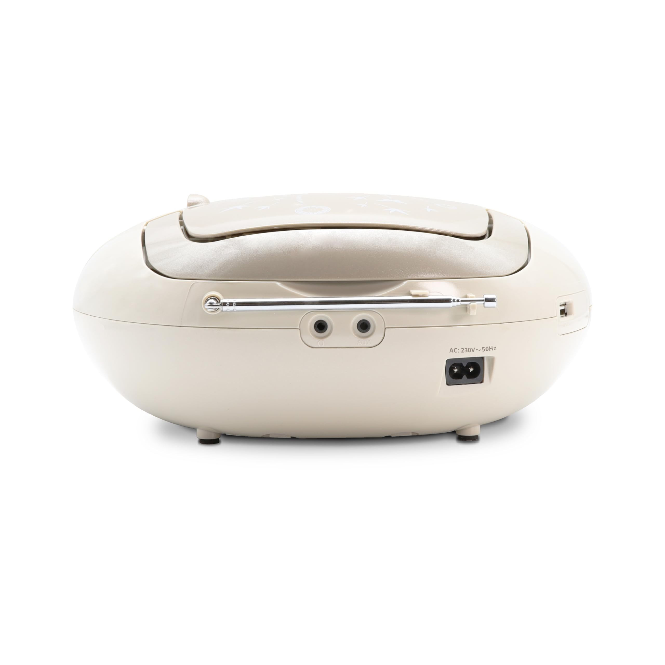 MOOOV Soft Grey, lettore CD portatile, riproduzione CD-R/CD-RW/CD-MP3, radio FM, porta USB, audio stereo 6W, impugnatura ergonomica, funziona su alimentazione o batterie