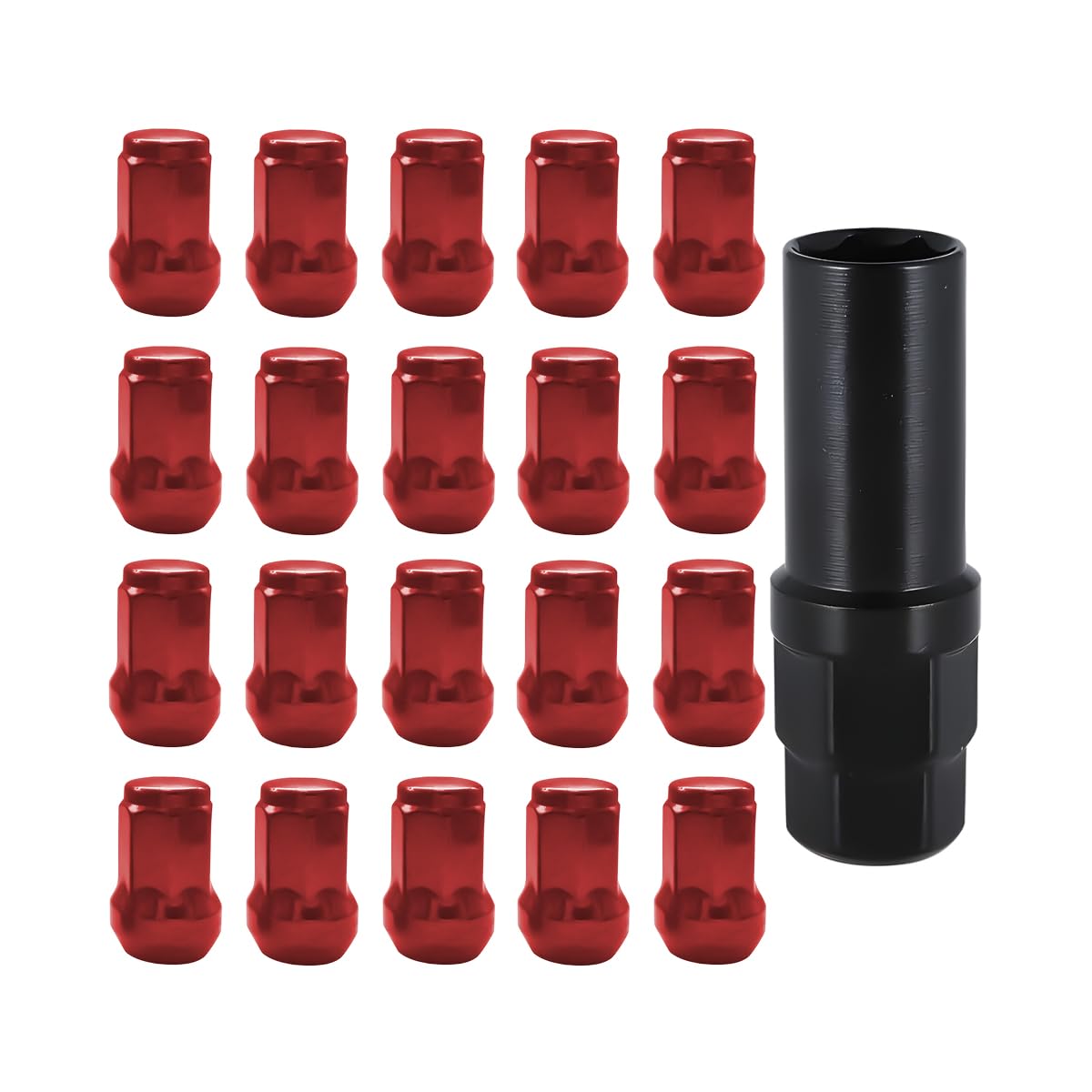 Car Wheel Lug Nuts, 20PCS Chrome Aftermarket Closed End Duplex 6 Spline Lugnut with 1 Key, Fuel Rim Lug Nut Lock Removal Socket Replacement Tool, 1/2-20 Universal for Vehicle, Trailer