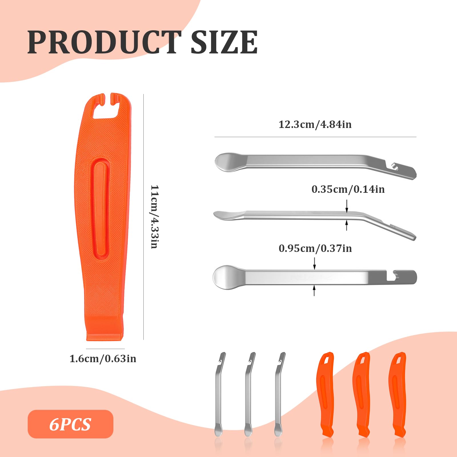 EQUNROY 6Pcs Bike Tire Levers,Tire Levers,Bicycle Tire Levers,Tire Lever,Tire Removal Tool for Road or Mountain Bike Tires?Bike Tire Levers Stainless Steel Levers to Repair Bike Tube