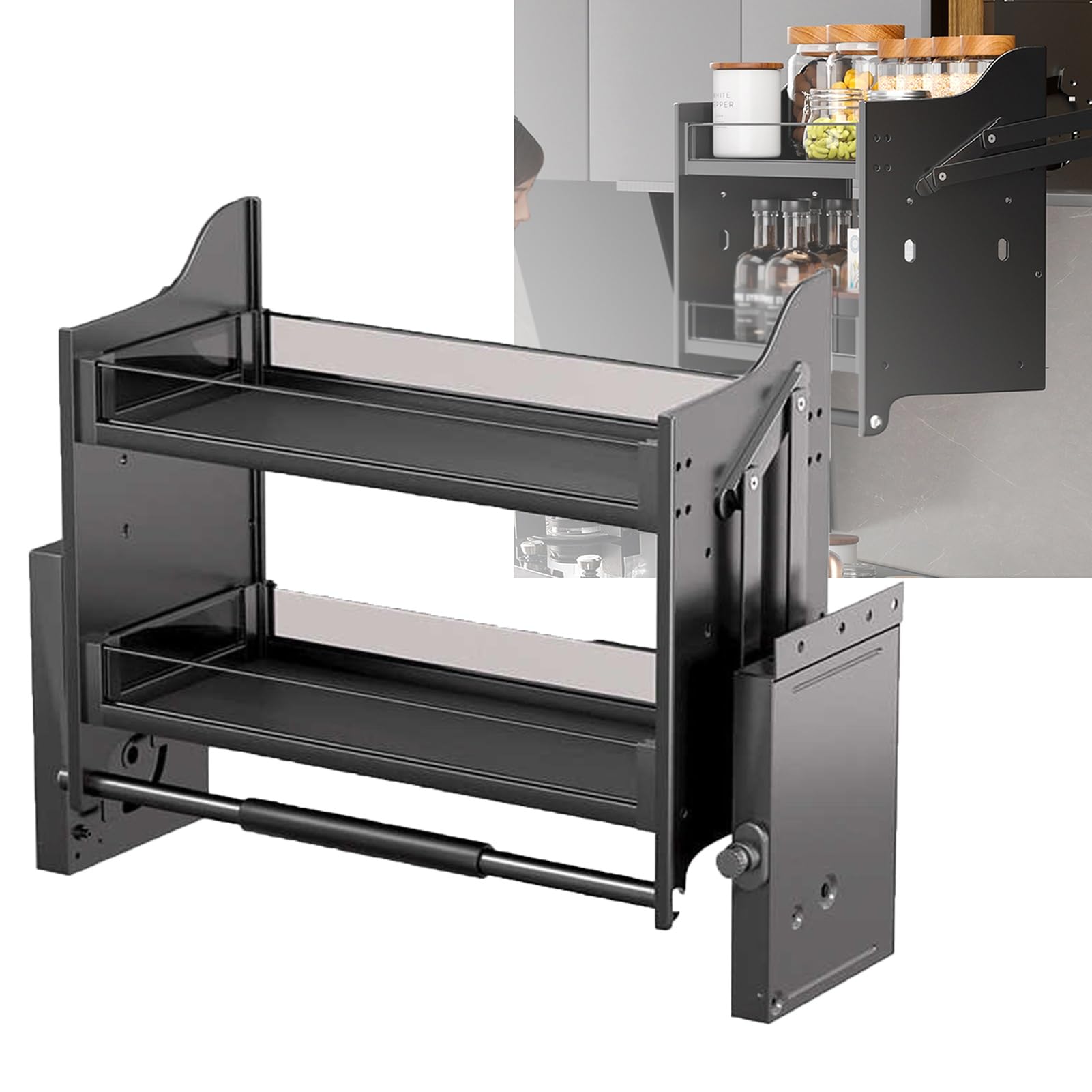 Organisateur De Rangement For Armoire Murale De Cuisine Supérieure, Étagères Rabattables For Armoires De Cuisine À 2 Niveaux, Planche D'économie D'espace, Organisateur Idéal For Étagères À Épices For
