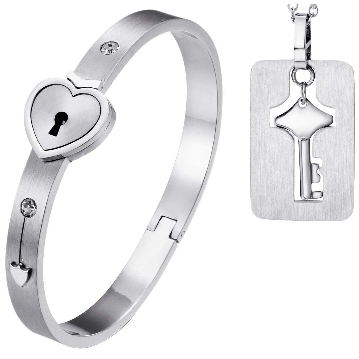 LOVE Beauties His and Hers Matching Set Couple Titanium Only You Have My Key Bangle Bracelet Magnetic Simple Korean Style Anti-Fatigue in a Gift Box