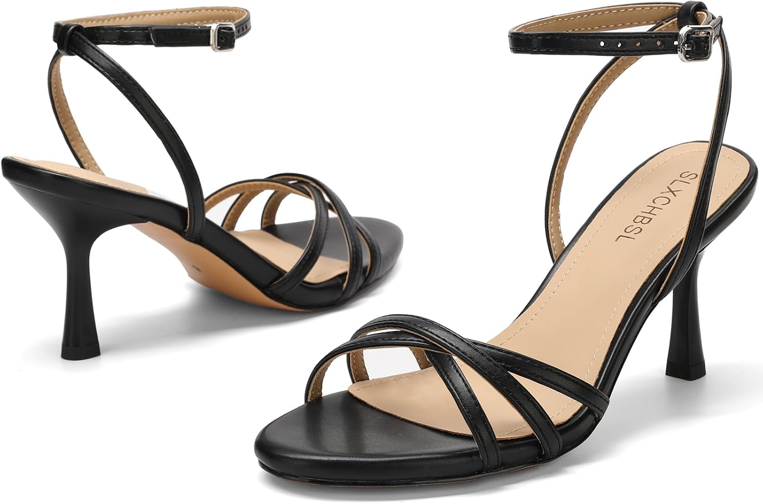 Women's Strappy Heeled Sandals 3 Inch High Heels Round Toe Ankle Strap Dress Shoes for Wedding Party or Holiday - Image 4