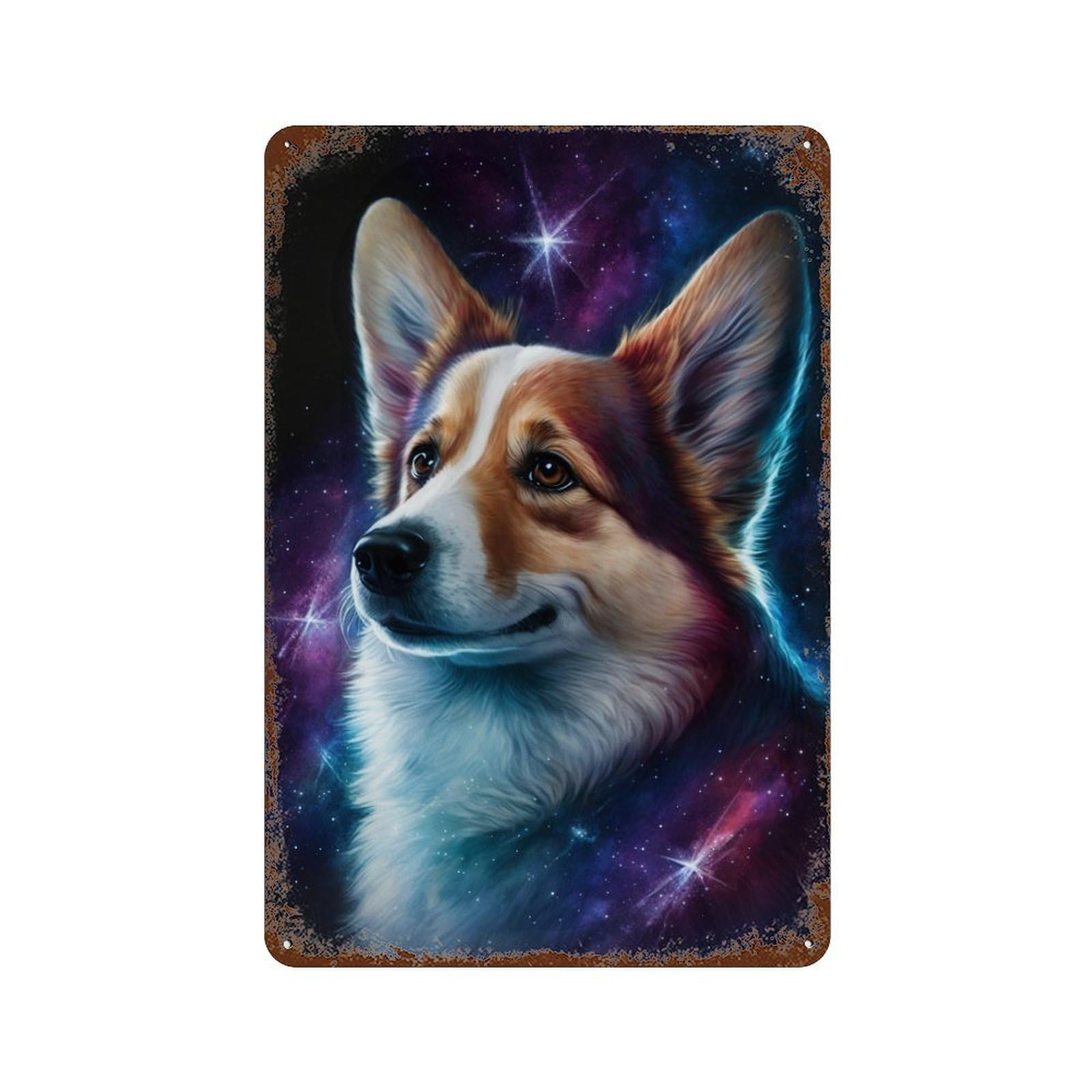 Cosmic Corgi Portrait-2 Vintage Rust Metal Sign 11.8"x7.9", for Basement, Hobby Room And Garage Decor, Retro Wall Decor