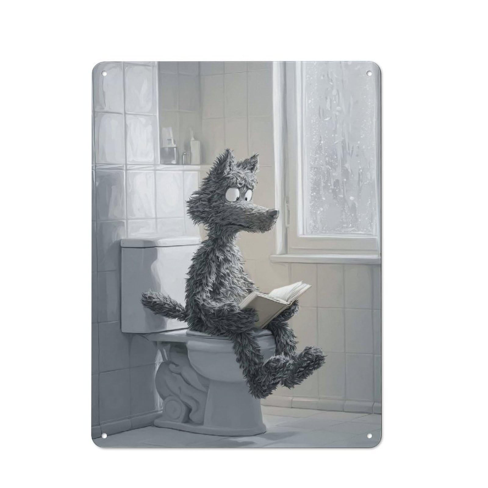 Junmoney Style-13 Vintage Wolf Reading On Toilet During Rain Garden Room Metal Sign 40X30cm, Porch Wall Decor For Conservatory, Home Bar Or Utility Room