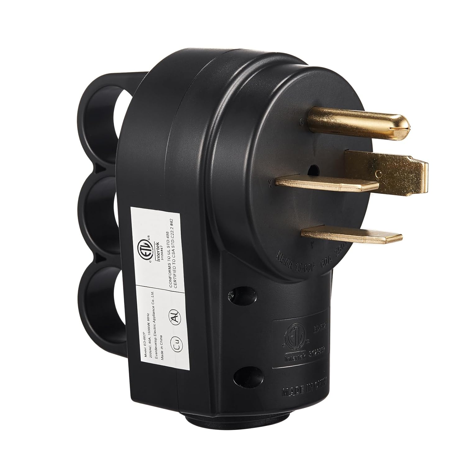 NEMA 15-60P Male Plug, 3-Phase 60 Amp 250V Heavy Duty Replacement Electrical Plug, 4-Wire Grounding Commercial Connector for Industrial Machinery & Welders (NOT for 14-60P or Single-Phase)