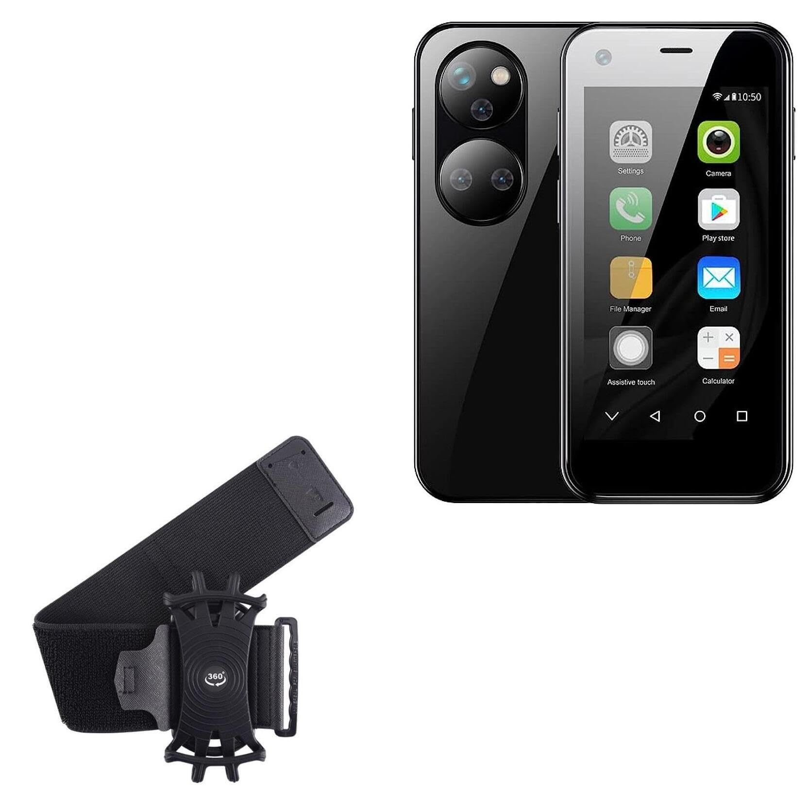 BoxWave Holster Compatible with Sudroid Mini Premium Child Phone - ActiveStretch Sport Armband, Adjustable Armband for Workout and Running - Jet Black