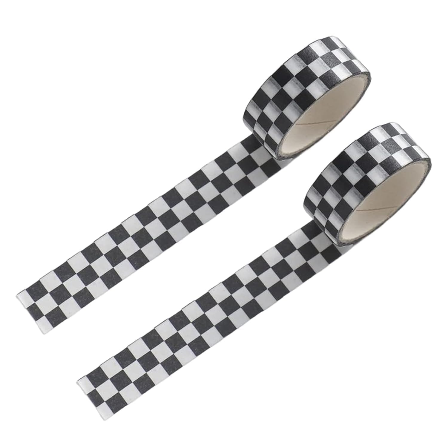 JIzian 2Pcs Black and White Checkered Ribbon,Compact Checkerboard Pattern Paper Tape,Racing Car Theme Printed Plaid Ribbon,DIY Fade-Resistant Arts and Crafts Tape Adhesives, Craft Supplies