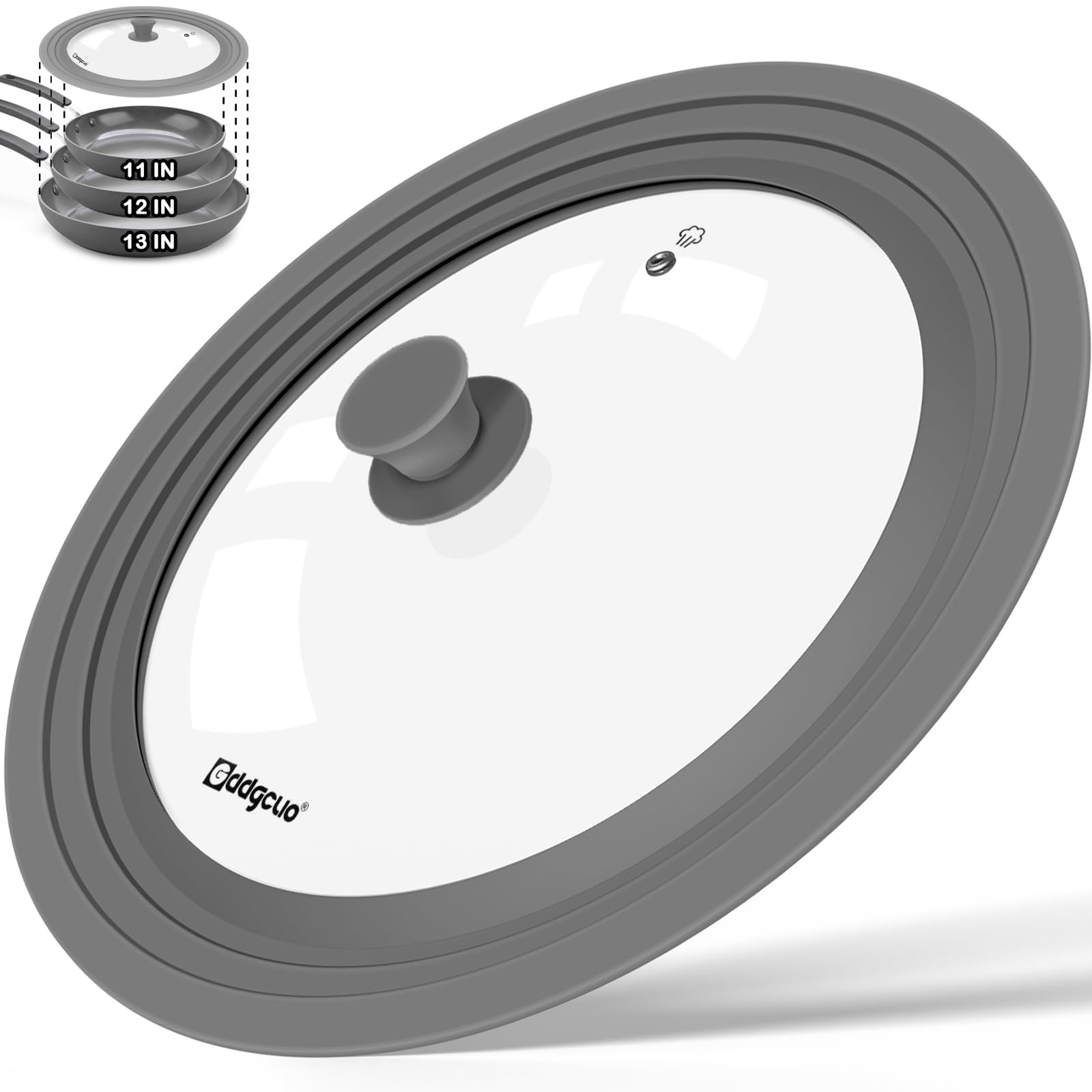 Tapas universales de silicona para ollas, sartenes y sartenes. Se adapta a utensilios de cocina de 11, 12 y 13 pulgadas de diámetro, tapa de sartén de repuesto, aptas para lavavajillas (gris)