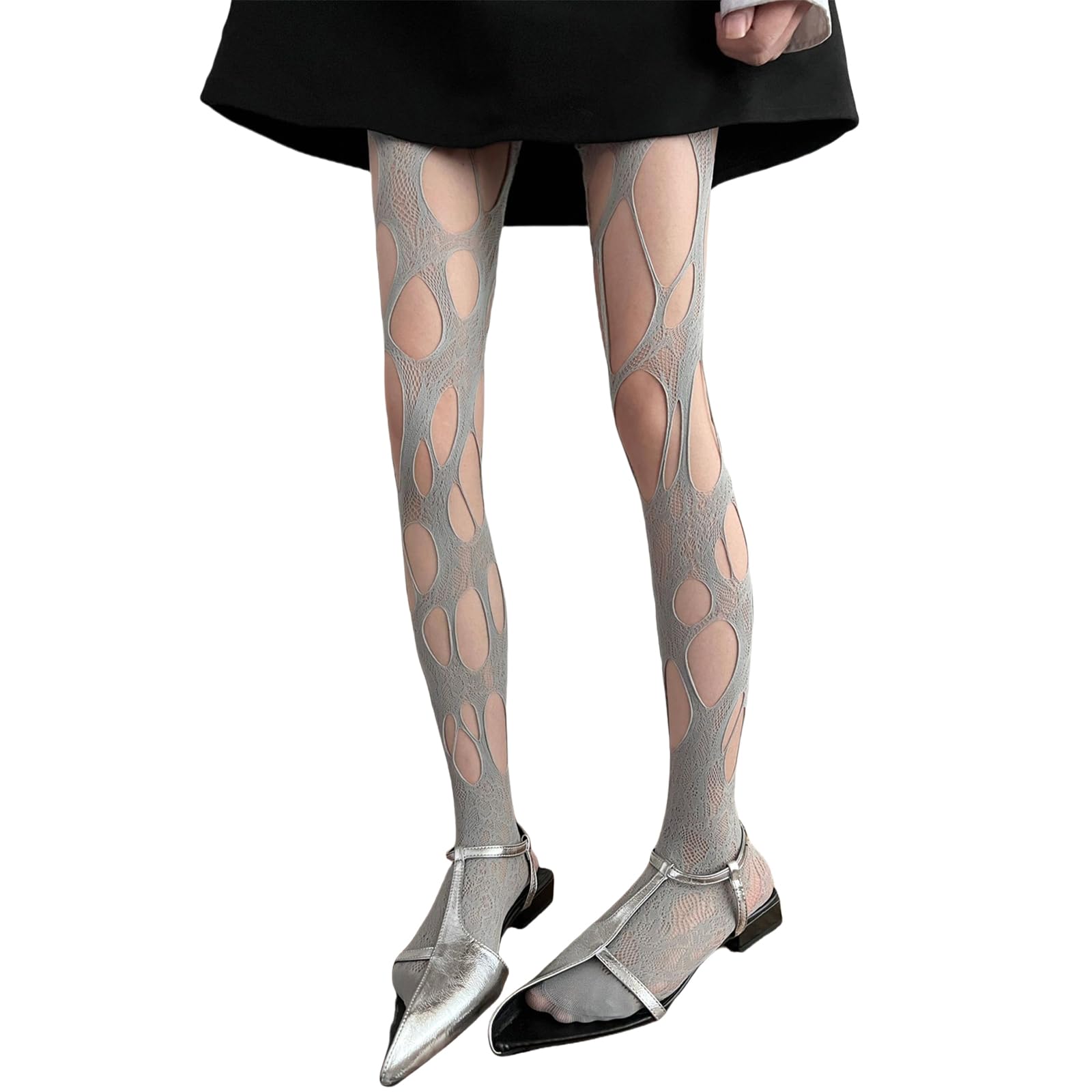 HUAJINGKEJI Comfortable soft socks， Women Fishnet Mesh Tights Hollowed Out Irregular Distressed Hole