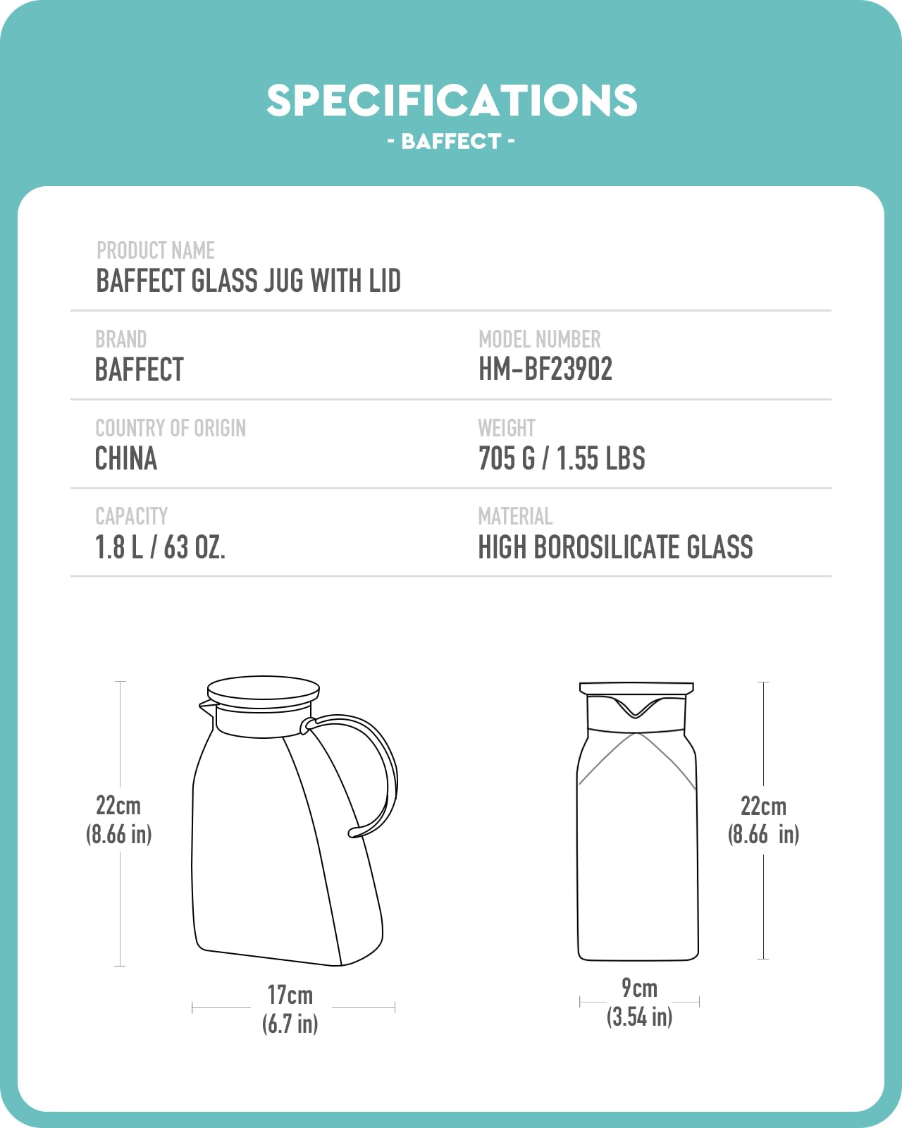Baffect Water Pitcher Glass - Image 2