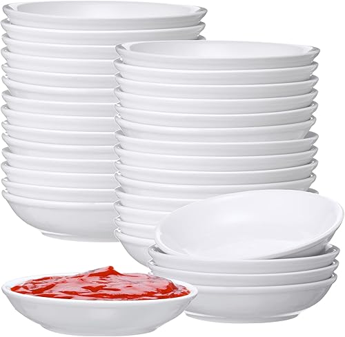 Juego de 50 cuencos de cerámica blanca de 3 onzas para salsa de soja redonda y cuencos pequeños de porcelana para salsa de tomate y sushi, salsa de
