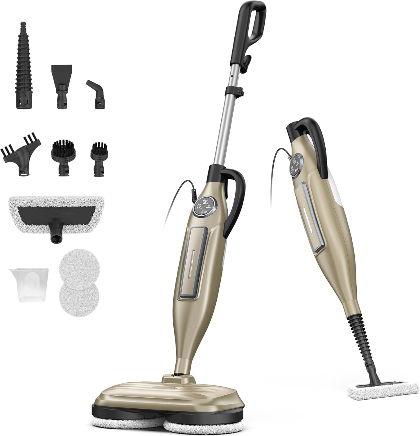 DEVOAC VM6 Scrubbing Steam Mop with Rotating Mop Pads, 10 in 1 Steam Mop, Lightweight Spin Mop &amp; 3 Steam Modes for Hard Floor Laminate Marble Floors (Champagne)