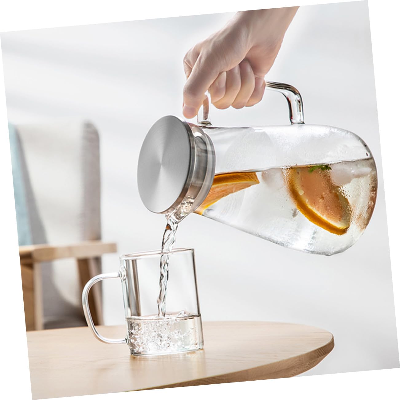Sosoport Taza De Agua Hervida Jarra De Vidrio Transparente De Jarra De Agua Fría Para Hervir De Jugo Moderno Para Despensa De Cocina