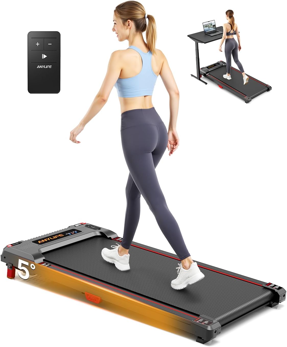 Walking Pad Anylife Walking Pad Treadmill 330lb Capacity, 2.5HP Portable Treadmills for Home, Compact Treadmill Small Running Pad with LED Display, Remote Control