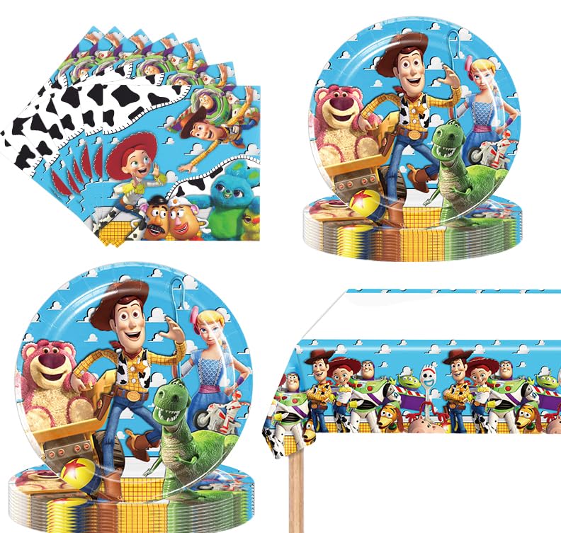 Image of 41pcs Toy Storys Party Supplies include 20 plates, 20 napkins, 1 Tablecloth for the Toy Storys birthday party decoration