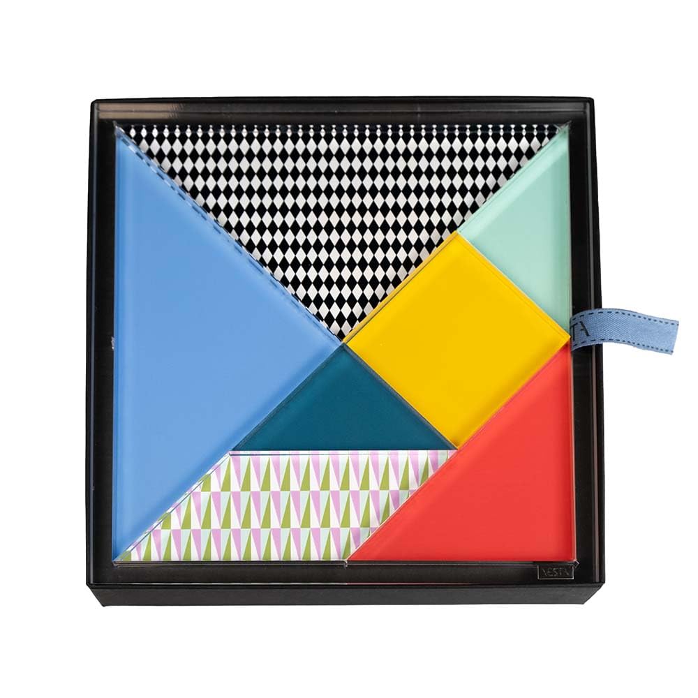 VESTA Gra planszowa Tangram - Kryształ akrylowy - 20 x 20 cm - 7 sztuk wielokolorowych - Pomysł na prezent - Wyprodukowano we Włoszech