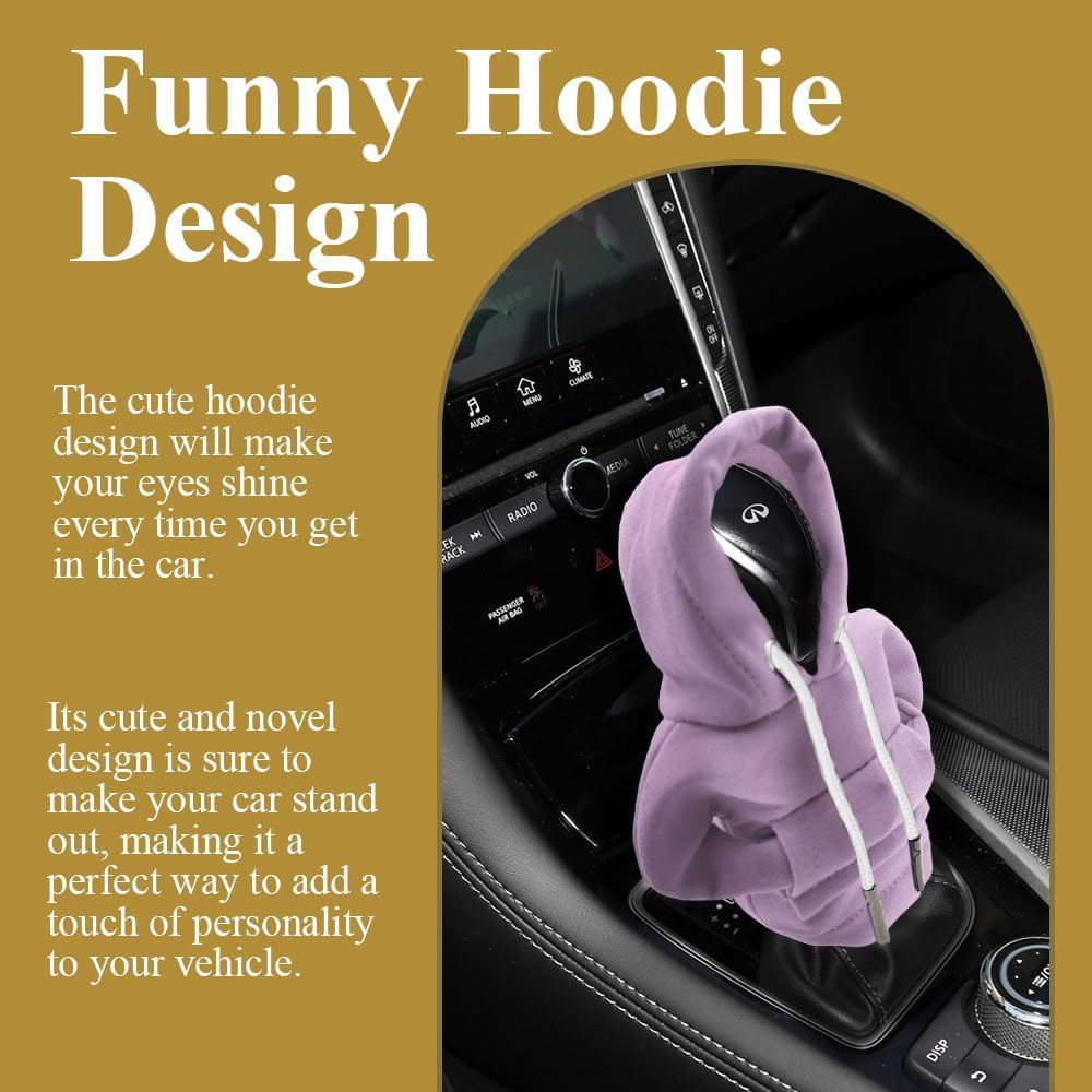 Kutyun Gear Shift Cover, Car Shift Cover, Shift Knob Hoodie, Winter Warm Mini Hoodie for Car Shifter, Funny Car Accessories Shift Knob Cover Universal for Cars, Truck, SUV (Purple, 1PCS)
